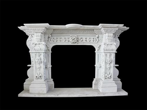 White Marble Fireplace with Complicate Carving Flowers for Home Decoration